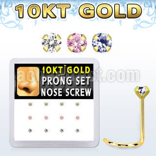 dgisc27 box w 10kt gold nose screw w prong set 2mm mix color czs
