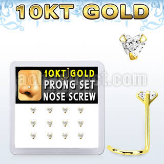 dgisc5 box w 10kt gold nose screws w prong set 3mm heart cz 