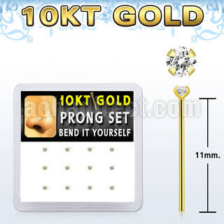 dgiys20 box w 10kt gold bend it nose studs w 1.5mm prong set czs