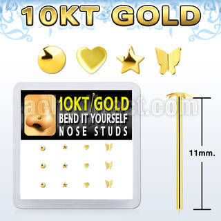 dgiys26 box w 12 10kt gold bend it nose stud w mixed shaped top