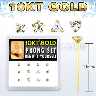 dgiys6 box w 10kt gold nose bend it nose studs cz in mix shape