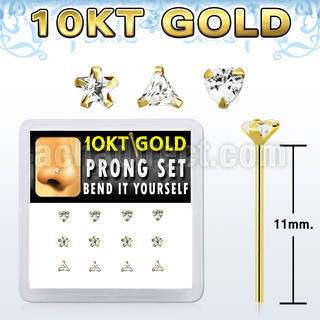 dgiys7 box w 10kt gold nose bend it cz nose stud in mixed shape