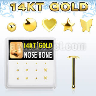 dgnb16 caja display 12 piercing nariz oro 14 kts 0 6mm formas bola estrella redonda corazon mariposa distribuidor mayorista