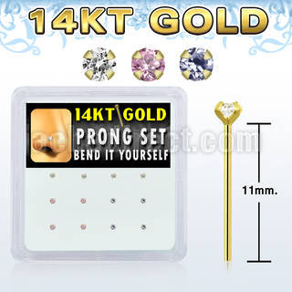 dgys4 caja 12 piercing nariz doblar tu mismo oro 14 kts 0 6mm zirconia redonda 1 5mm distribuidor mayorista