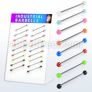 dind10 display 18 barbells industriales acero 316l bola pelota playa acrilico uv distribuidor mayorista