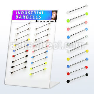 dind11 316l industrial barbell with 5mm uv glow in dark ball