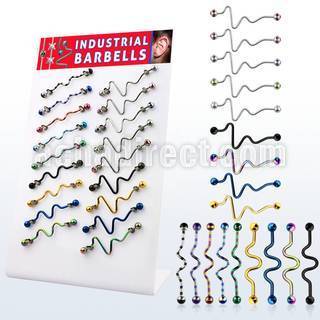 dind22 display 18 barbells industriales loop espiral acero 316l pvd brillo espejo bolas multi joya 5mm 38mm distribuidor mayorista