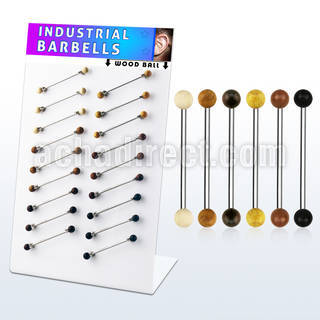 dind26 display 18 barbell industrial organico barra acero 316l bolas madera 5mm areng cocodrilo jaca sawo teca sono distribuidor