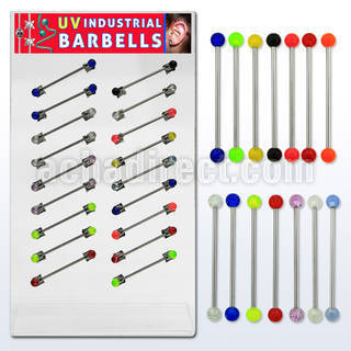 dind4 316l industrial barbell with acrylic uv glitter ball