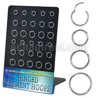 display w 30  silver hinged segment rings 18g