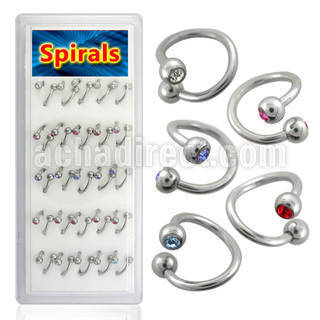 djspe3 caja 25 espirales ceja acero quirurgico bolas joya bisel 3mm 8mm 10mm distribuidor mayorista