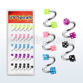 djspe4 316l steel eyebrow spiral with 3mm acrylic uv dice