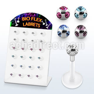 dlbica display 24 labret bio flexible transparente bolas multi joya 3mm mayorista
