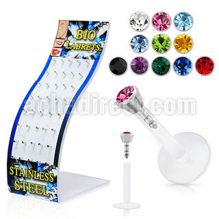 dlbijy clear bioflex labret with 2 5mm flat crystal head