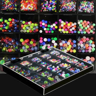 dmbj33 display of assorted acrylic balls in sizes 3 5 6 8mm