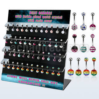 dmcd12 display 48 piercings ombligo acero 316l bola 5mm bola multi cristal ferido 8mm disenos variados 10mm mayorista