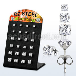 dmesq display 12 pares piercings oreja acero inoxidable zirconia claras cuadradas 3mm 5mm distribuidor