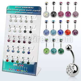dmix10 display 25 piercings ombligo acero quirurgico bola joya bisel 5mm bola multi cristal ferido 10mm mayorista
