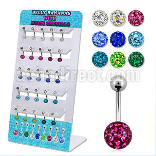 dmix3 display 25 piercings ombligo acero quirurgico bola acero 5mm bola 8mm multi cristal ferido 8mm 12mm al por mayor