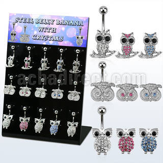 dmix9b display 15 piercings ombligo acero 316l buhos cristal 10mm venta