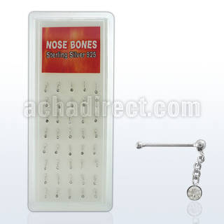 dnbdc1 caja display 40 piercings nariz hueso plata 925 bola cristal claro redondo colgado mayorista