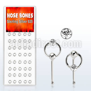 dnbrc1 caja display 40 piercing nariz hueso plata 0 6mm cristal redondo claro aro distribuidor mayorista