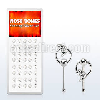 dnbrc2 caja display 40 piercing nariz hueso plata 0 6mm luna cristal centro redondo claro aro distribuidor mayorista