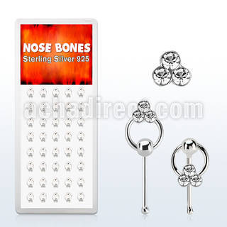 dnbrc4 caja display 40 piercing nariz hueso plata 0 6mm cristal triples redondos claros aro venta