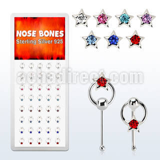 dnbrm3 caja display 40 piercing nariz hueso plata 0 6mm estrella cristal centro redondo aro mayorista