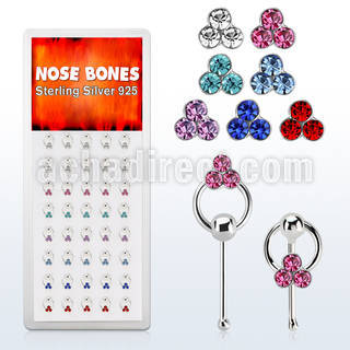 dnbrm4 caja display 40 piercing nariz hueso plata 0 6mm cristal triples redondos aro distribuidor mayorista