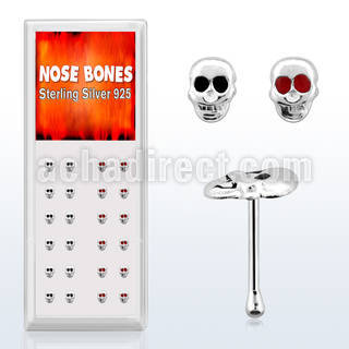 dnbskm caja display 24 piercing nariz hueso plata 0 6mm calavera ojos resina colores distribuidor mayorista