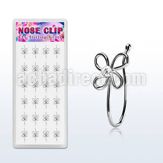 dncl2c caja display 24 piercings nariz clip plata 925 flor alambre 4 petalos cristal centro venta