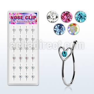 dncl4 caja display 24 piercings nariz clip plata 925 corazon alambre cristal centro al por mayor