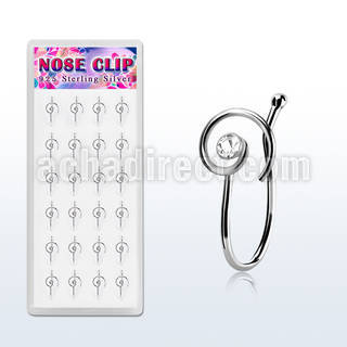 dncl7c caja display 24 piercings nariz clip plata 925 espiral cristal claro centro al por mayor