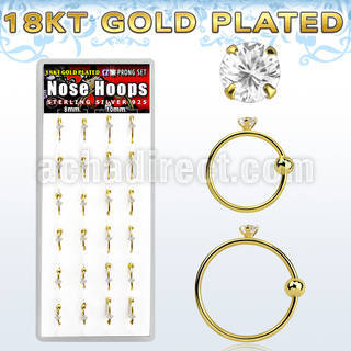 dnsm107 box w gold plated 925 silver nose hoop w 2mm round cz