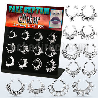 dnsm116 display 12 falsos septum plata 925 1mm disenos indios 12mm mayorista