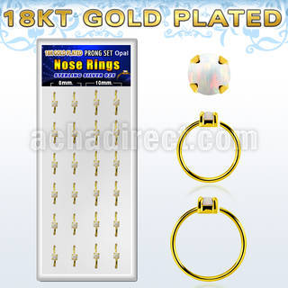 dnsm181 box 18k gold plated silver nose rings w 2.5mm opal top 