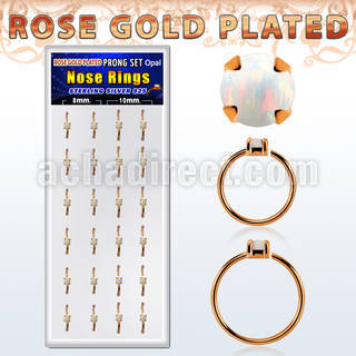 dnsm183 box 24 rose gold plated silver nose rings w 2mm opal top