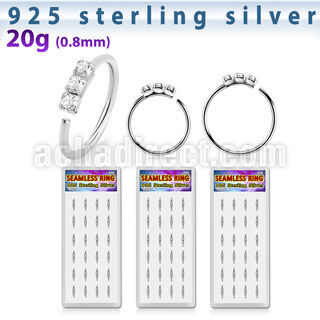 dnsm265 925 silver seamless nose rings 1.5mm prong set clear crystals