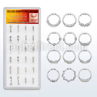 dnsm77 caja 24 anillos septum falsos plata esterlina 1mm disenos variados 12mm al por mayor