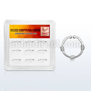 dnsm85 box w silver septum ring w 3 wires around the ring 
