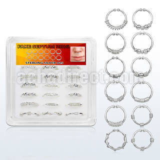 dnsm90 pequena caja 18 anillos septum falsos plata esterlina 1mm disenos variados 12mm distribuidor mayorista