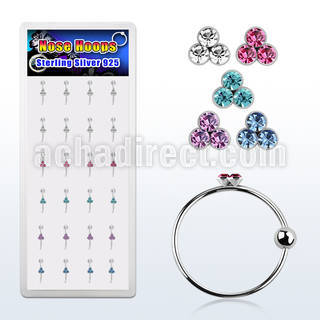 dnstrm caja display 24 aros nariz plata esterlina 0 6mm cristal triple colores 10mm al por mayor