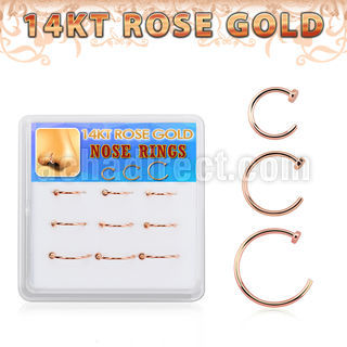 dr14nh3 box w 9 pieces of 14k rose gold nose hoops