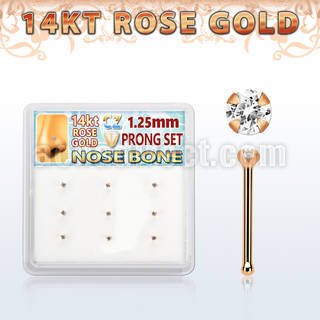drnb26 caja 9 piercing nariz hueso oro rosa 14 kts 0 6mm zirconia claras redondas 1 25mm distribuidor mayorista