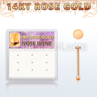 drnb27 box w 12 14kt rose gold nose bones w round flat top