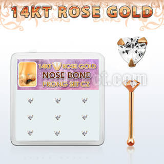 drnb3 caja display 9 piercing nariz hueso oro rosa 14 kts 0 6mm zirconia corazon 3mm mayorista
