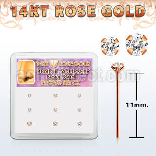 drys11 caja display 9 piercing nariz doblar tu mismo oro rosa 14 kts 0 6mm zirconia redondas claras 1 5mm 2mm al por mayor