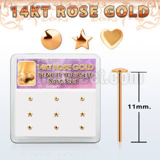 drys1 caja display 9 piercing nariz doblar tu mismo oro rosa 14 kts 0 6mm formas estrella rendondo corazon mayorista
