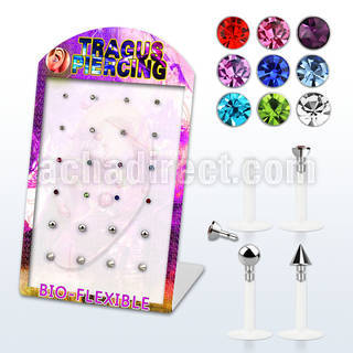 dtrg4 display 24 labrets bio flexibles transparentes mezla conos bolas cabezas joya presion 8mm distribuidor mayorista